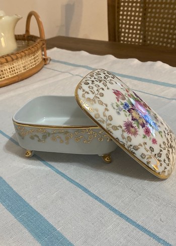 Limoges Antika Çiçek Desenli Ayaklı Bonboniyer - Görsel 2