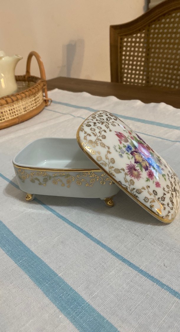 Limoges Antika Çiçek Desenli Ayaklı Bonboniyer - Görsel 2