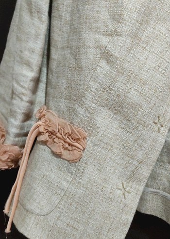 Nakışlı Bej Keten Kadın Ceket - Görsel 4