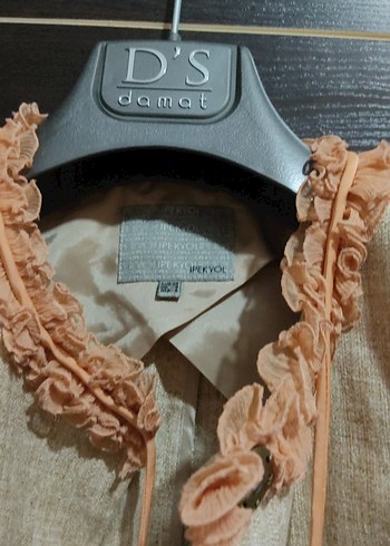 Nakışlı Bej Keten Kadın Ceket - Görsel 2