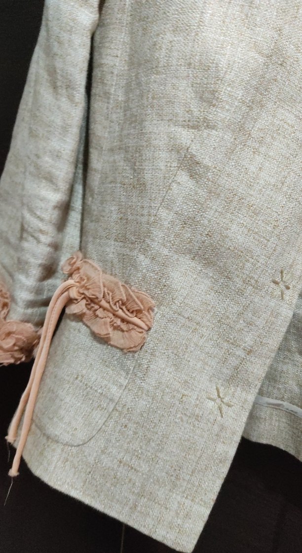 Nakışlı Bej Keten Kadın Ceket - Görsel 4