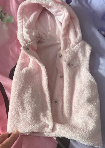 Kız Çocuk Pembe Peluş Kapüşonlu Yelek - Görsel 3