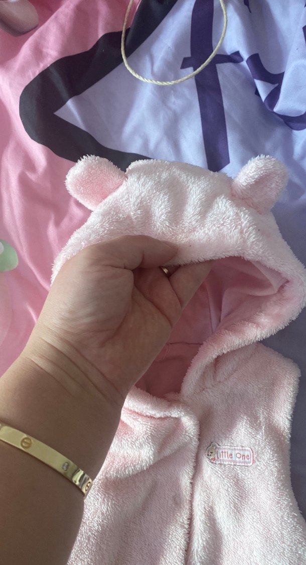 Kız Çocuk Pembe Peluş Kapüşonlu Yelek - Görsel 2