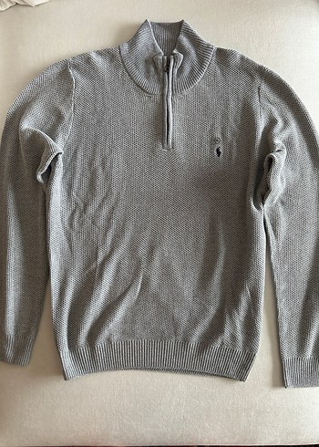 Gri Yarım Fermuarlı Yün Triko - Görsel 3