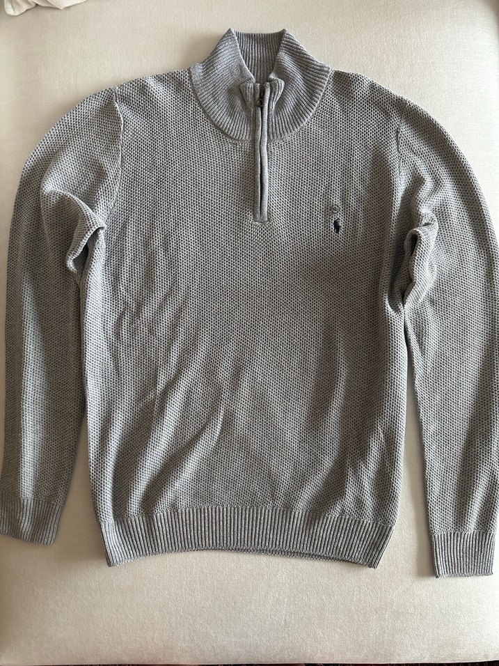 Gri Yarım Fermuarlı Yün Triko - Görsel 3