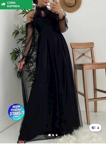 Straplez Siyah Midi Gotik Mezuniyet Elbisesi - Görsel 4