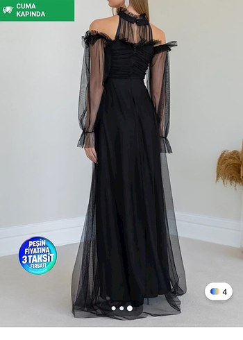 Straplez Siyah Midi Gotik Mezuniyet Elbisesi - Görsel 5
