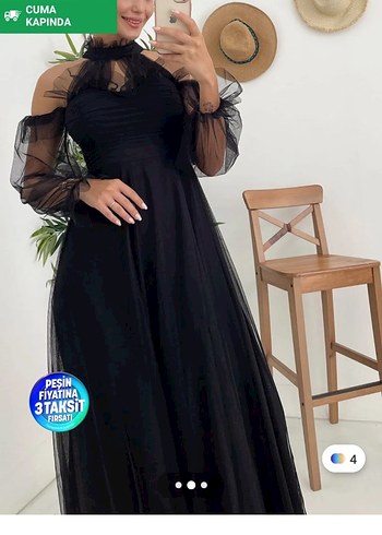 Straplez Siyah Midi Gotik Mezuniyet Elbisesi - Görsel 3