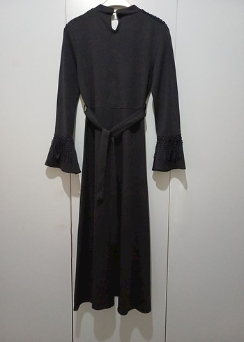 Nakış Detaylı Lacivert A Kesim Uzun Elbise - Görsel 3