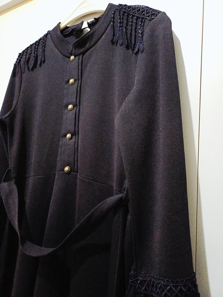 Nakış Detaylı Lacivert A Kesim Uzun Elbise - Görsel 2