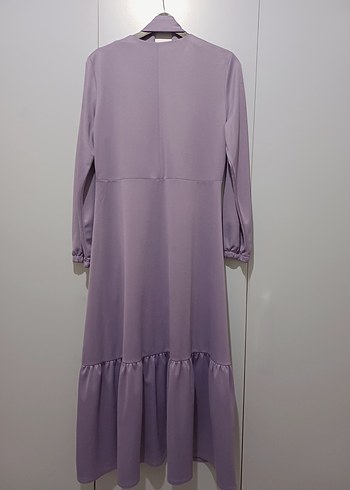 Düğmeli Uzun Lila Kadın Elbise - Görsel 2