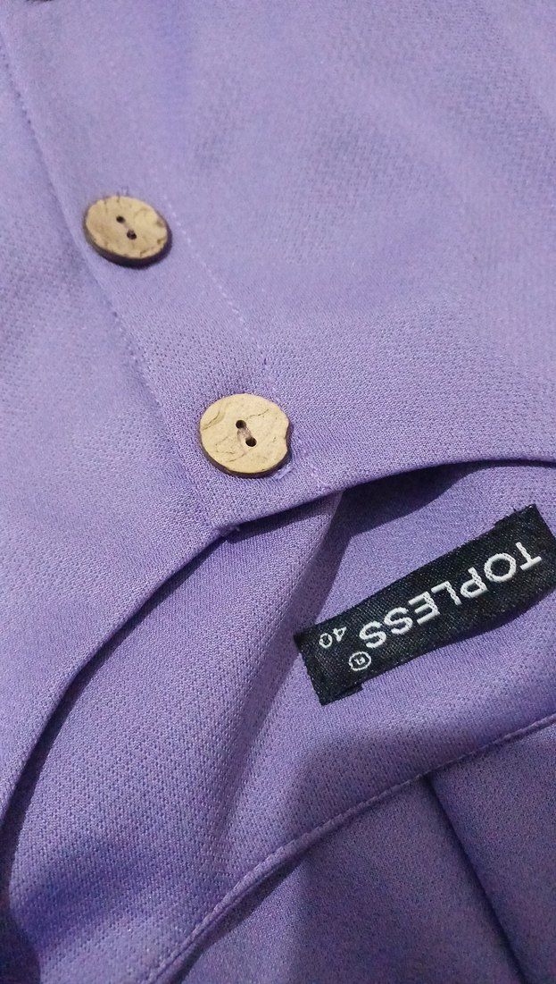 Düğmeli Uzun Lila Kadın Elbise - Görsel 3