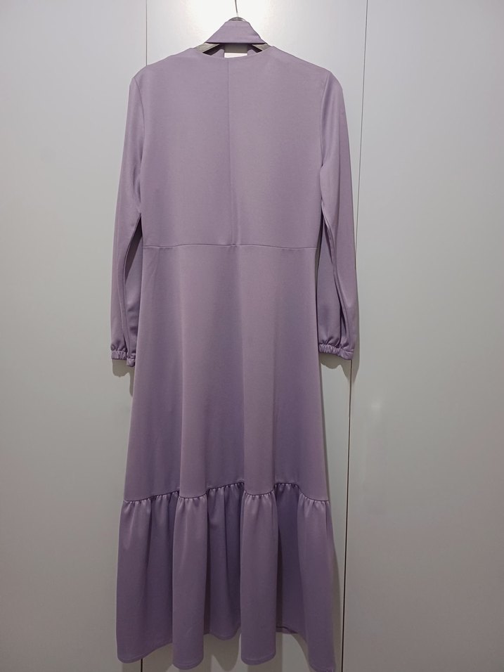 Düğmeli Uzun Lila Kadın Elbise - Görsel 2