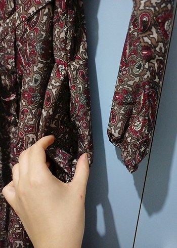 Bordo Desenli Bohem Uzun Elbise - Görsel 3