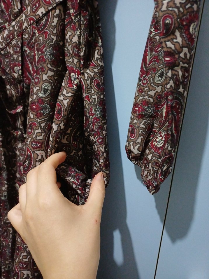 Bordo Desenli Bohem Uzun Elbise - Görsel 3