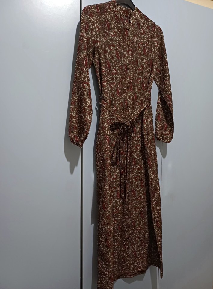 Bordo Desenli Bohem Uzun Elbise - Görsel 4