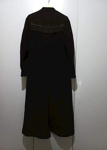 Uzun Siyah Kadın Süet-Kaşe Goth Kaban - Görsel 2