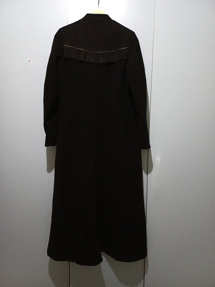 Uzun Siyah Kadın Süet-Kaşe Goth Kaban - Görsel 2