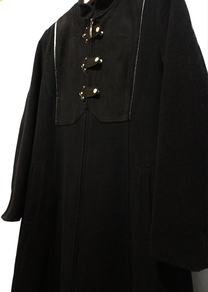 Uzun Siyah Kadın Süet-Kaşe Goth Kaban - Görsel 3