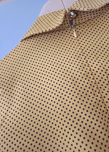 Hardal Sarısı -Siyah Uzun Kollu Midi Kadın Tunik - Görsel 3