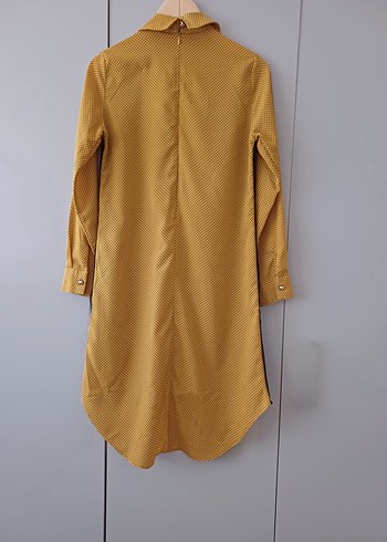 Hardal Sarısı -Siyah Uzun Kollu Midi Kadın Tunik - Görsel 2