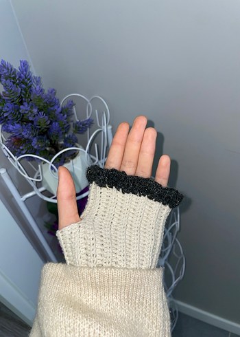 Bohem Tarz yeşil Beyaz Örgü Eldiven - Görsel 4