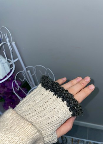 Bohem Tarz yeşil Beyaz Örgü Eldiven - Görsel 3