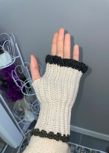 Bohem Tarz yeşil Beyaz Örgü Eldiven - Görsel 5