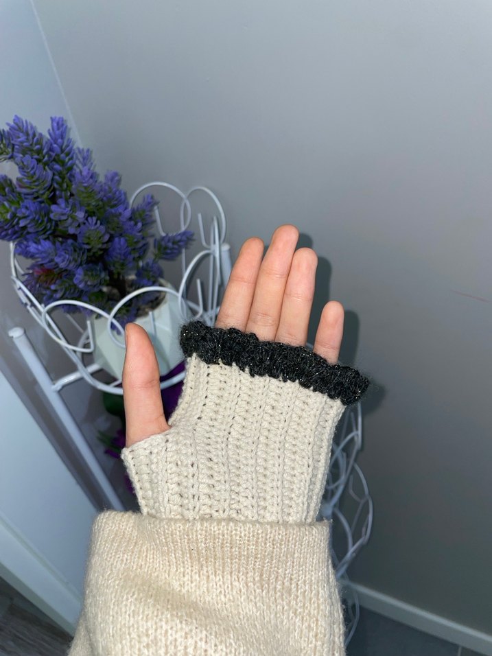 Bohem Tarz yeşil Beyaz Örgü Eldiven - Görsel 4