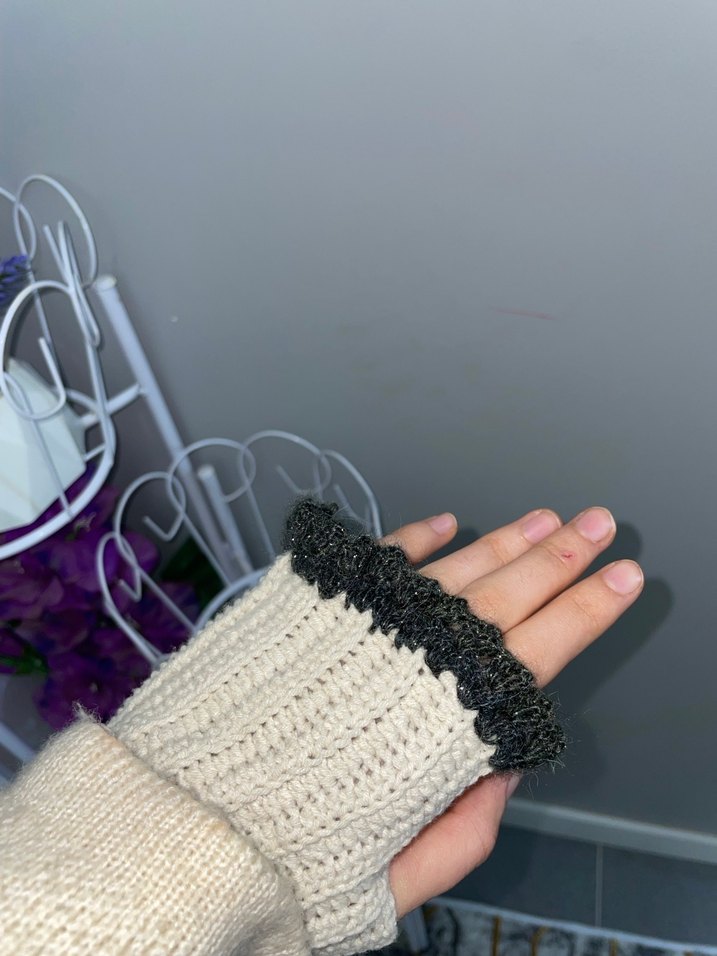 Bohem Tarz yeşil Beyaz Örgü Eldiven - Görsel 3