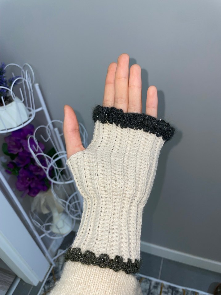 Bohem Tarz yeşil Beyaz Örgü Eldiven - Görsel 5