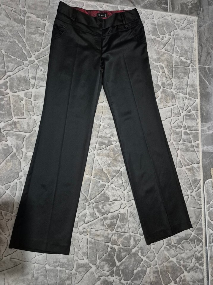 Siyah Kadın Kemerli Saten Pantolon - Görsel 2