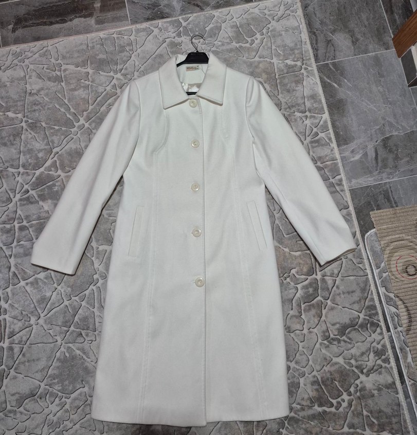 Beyaz Düğmeli Midi Kadın Klasik Kaban - Görsel 2