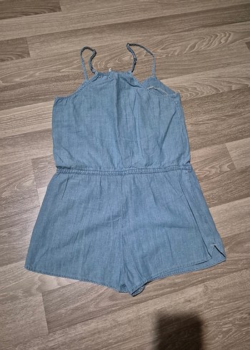 Düğmeli ince  Kot görünümlü denim Mini Şort Tulum - Görsel 2