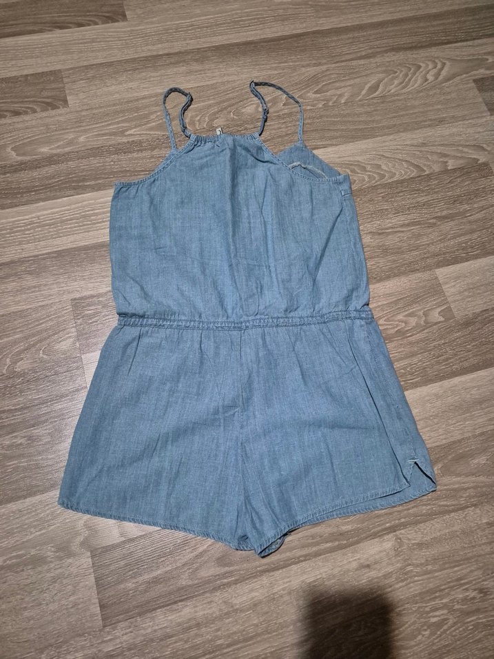 Düğmeli ince  Kot görünümlü denim Mini Şort Tulum - Görsel 2