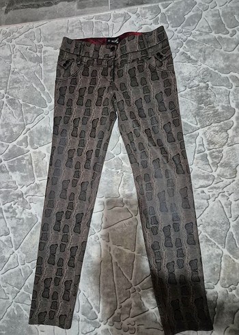 Krem kahve Yılan Desenli Kemerli Pantolon - Görsel 2