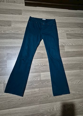 Kadın Petro Yeşili Düğmeli Denim Pantolon - Görsel 2