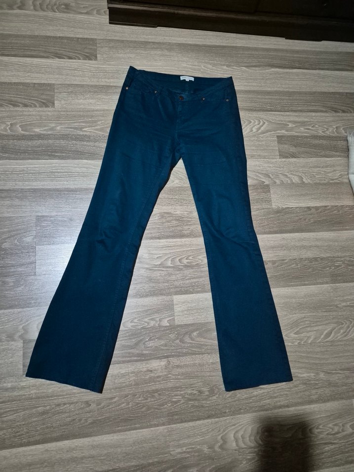 Kadın Petro Yeşili Düğmeli Denim Pantolon - Görsel 2