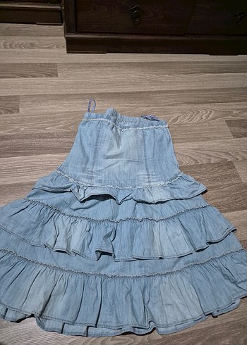 Fırfırlı Mavi kot Midi Elbise - Görsel 2