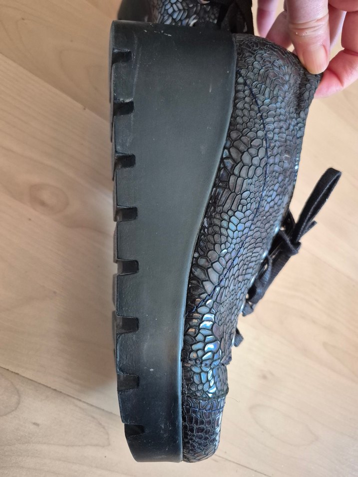 Hakiki Deri Yüksek Topuk koyu lacivert yanar döner Spor Ayakkabı - Görsel 2