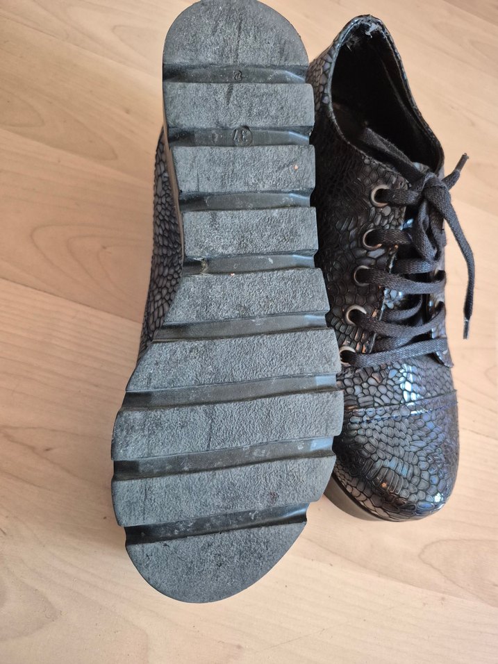 Hakiki Deri Yüksek Topuk koyu lacivert yanar döner Spor Ayakkabı - Görsel 3