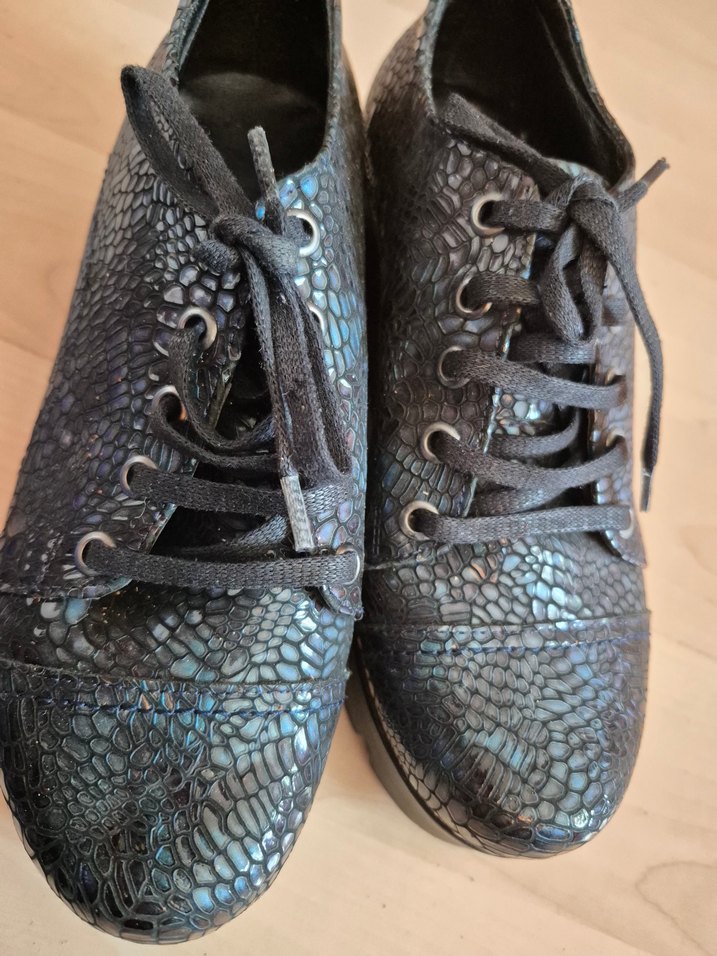 Hakiki Deri Yüksek Topuk koyu lacivert yanar döner Spor Ayakkabı - Görsel 4