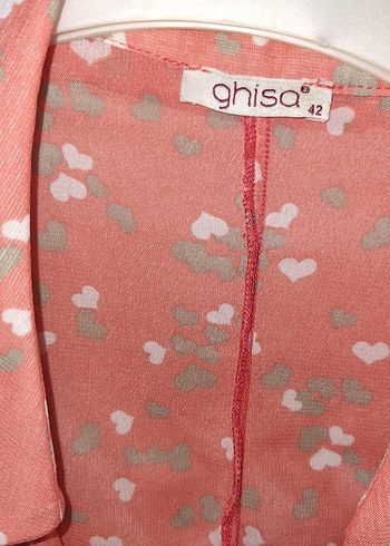 Pembe Baskılı V Yakalı Uzun Kollu Şifon Bluz - Görsel 3