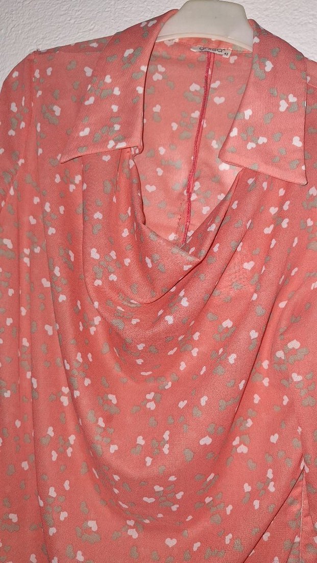 Pembe Baskılı V Yakalı Uzun Kollu Şifon Bluz - Görsel 2