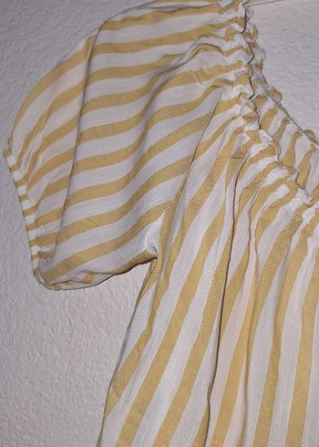 Sarı Çizgili Kısa Kollu Kadın Bluz - Görsel 2