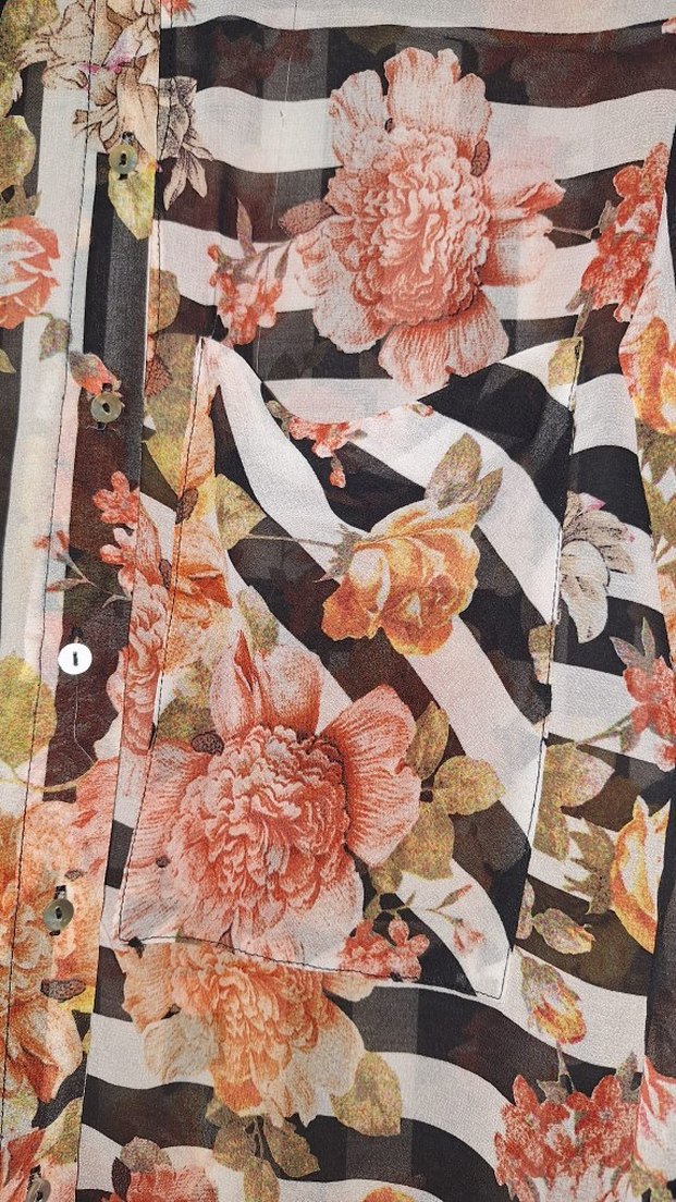 Çiçekli Çizgili Uzun Kollu Kadın Gömlek - Görsel 2