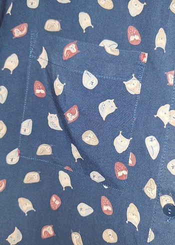 Lacivert Düğmeli Uzun Kollu Salaş Gömlek - Görsel 2