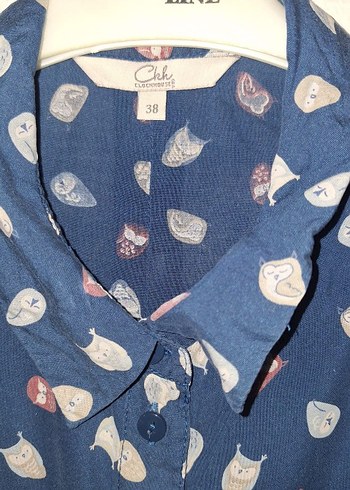 Lacivert Düğmeli Uzun Kollu Salaş Gömlek - Görsel 3