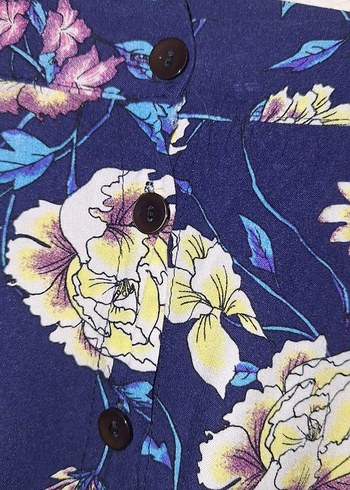 Düğmeli Mavi Çiçekli Etek - Görsel 2