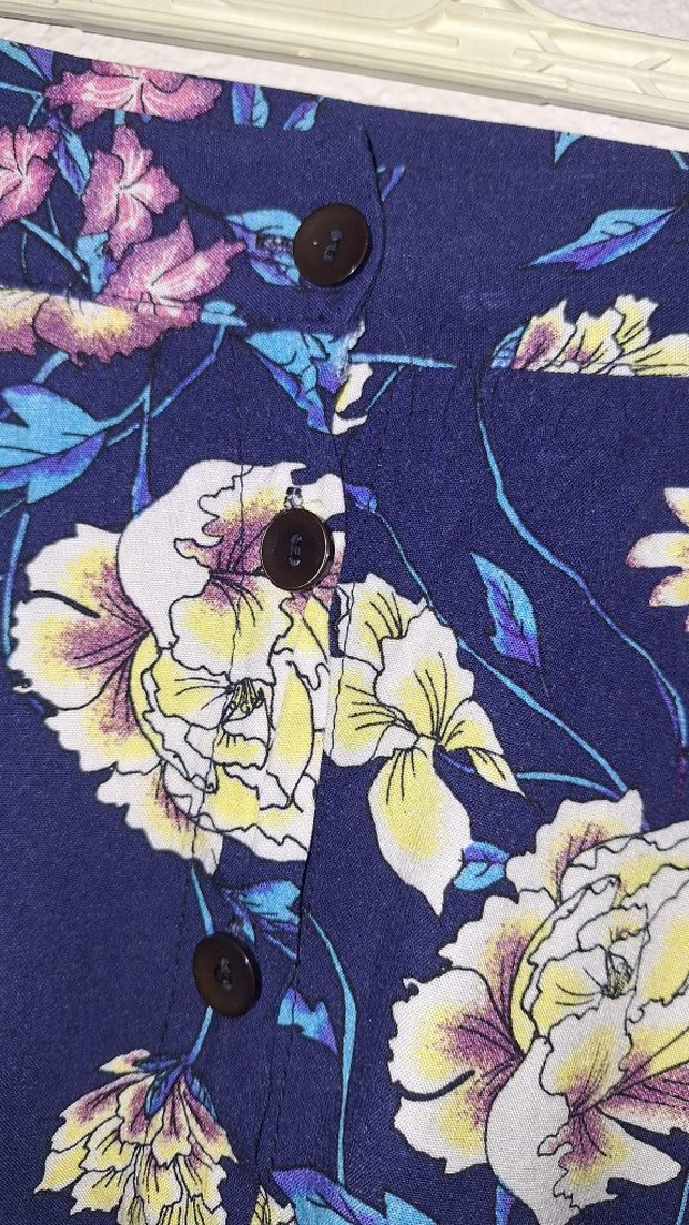 Düğmeli Mavi Çiçekli Etek - Görsel 2